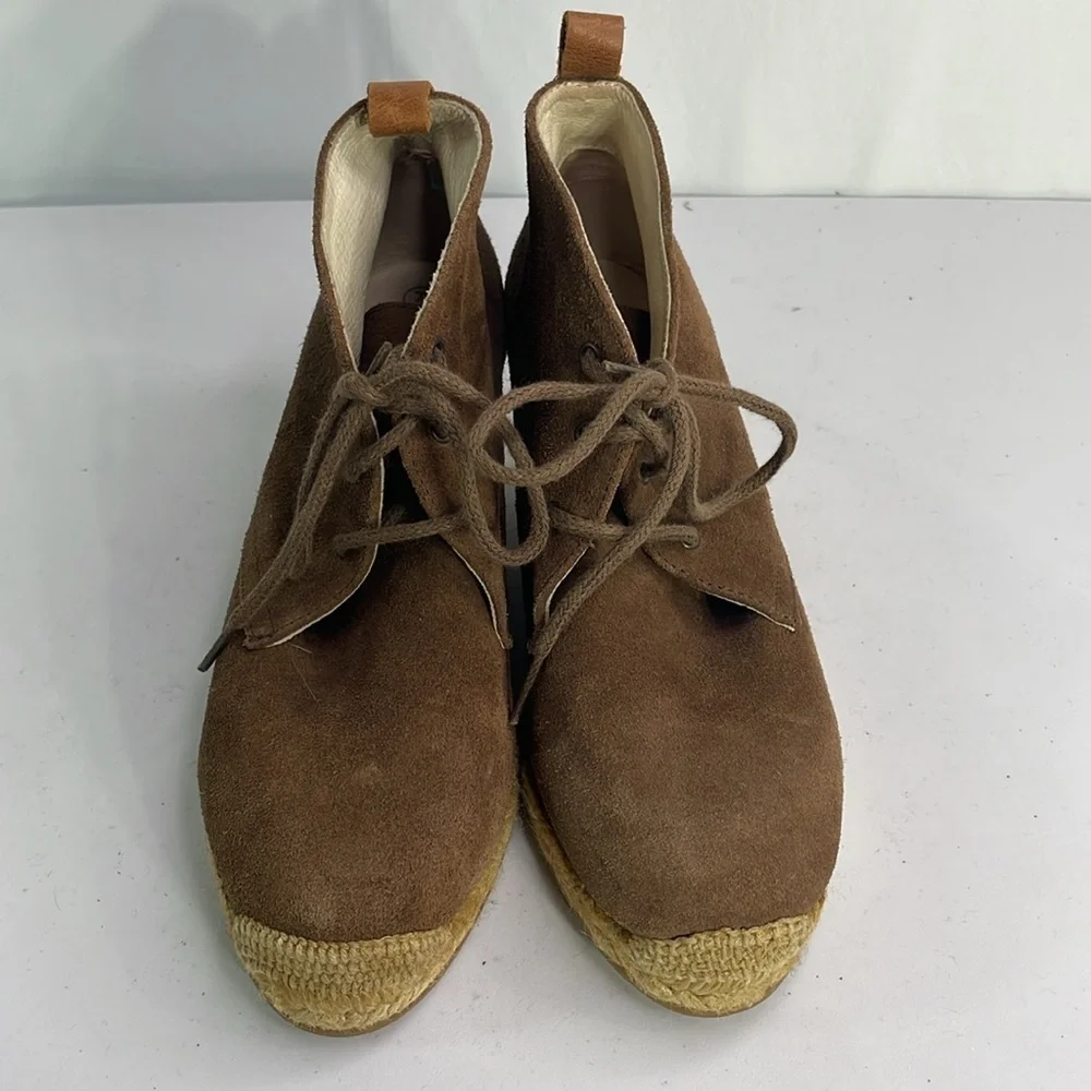 Brown suede lace up wedge espadrilles